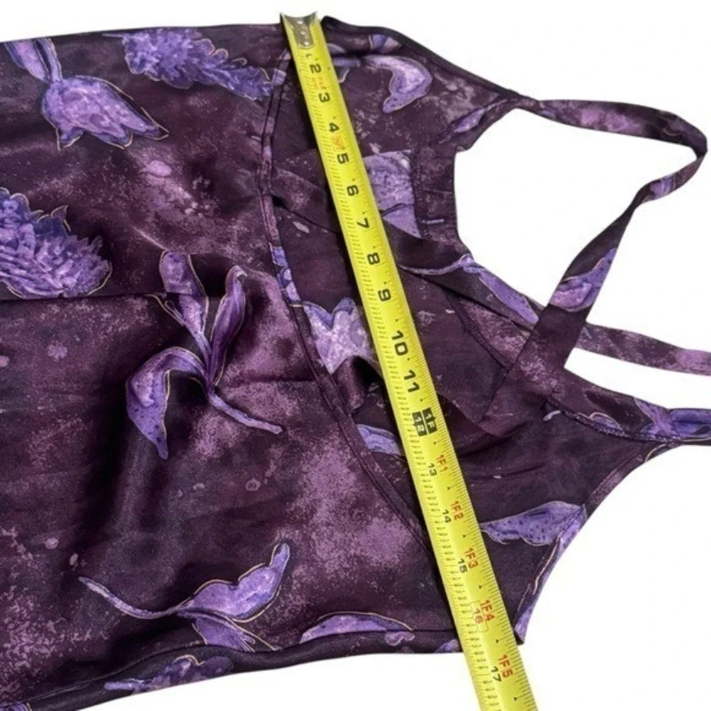 NEW Vintage California Dynasty Purple Floral Satin Cross Back Fairy Dress Size M